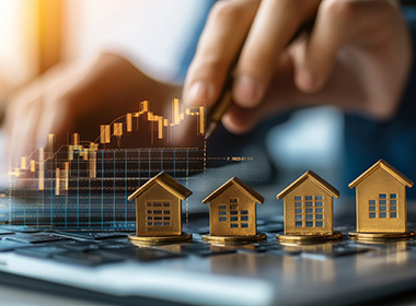 a-person-analyzing-real-estate-trends-on-a-laptop-with-wooden-house-models-representing-growth-in-the-housing-market
